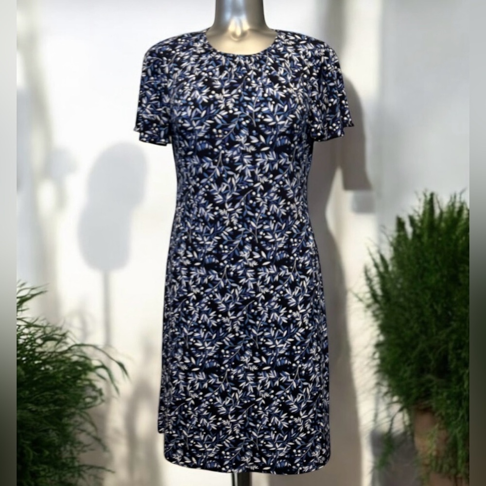 Tommy Hilfiger Blue and White Flutter Sleeve Sheath Dress - Picture 7 of 16